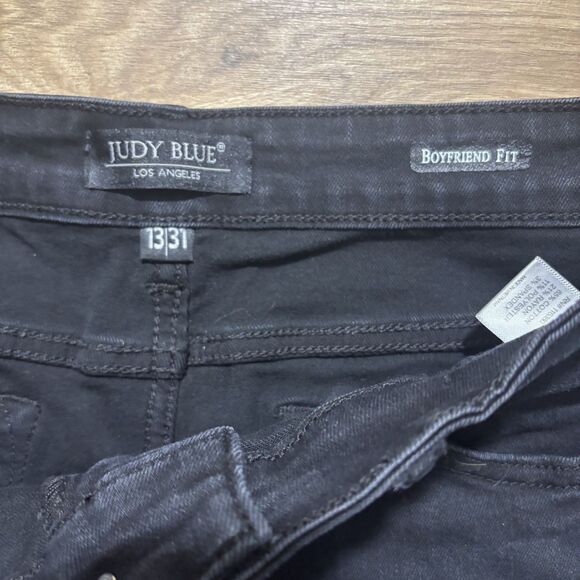 Judy Blue Jeans 13/31 Black Denim Boyfriend Ankle Stretch High Rise Distressed - Picture 6 of 7
